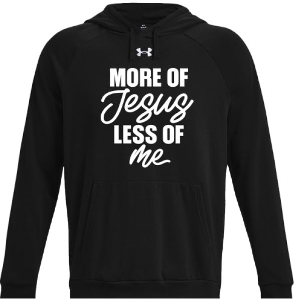 More Of Him Less Of Me Men's Christian Pullover Fleece Hooded Sweatshirt - ClaimedbyGodDesigns