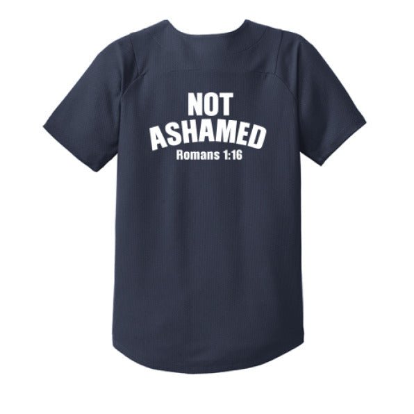 Not Ashamed Youth Christian Full Button Jersey - ClaimedbyGodDesigns