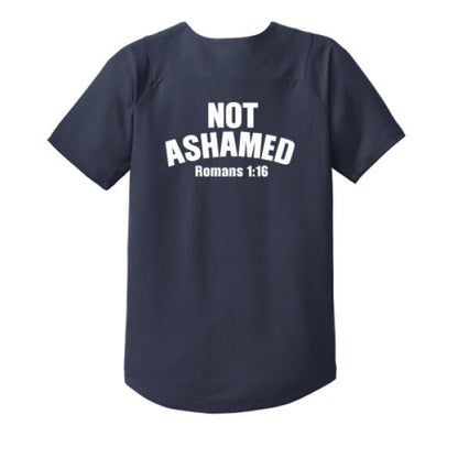 Not Ashamed Youth Christian Full Button Jersey - ClaimedbyGodDesigns