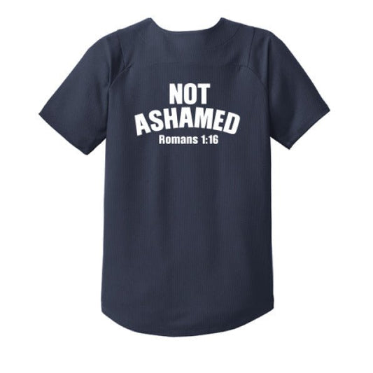 Not Ashamed Youth Christian Full Button Jersey - ClaimedbyGodDesigns