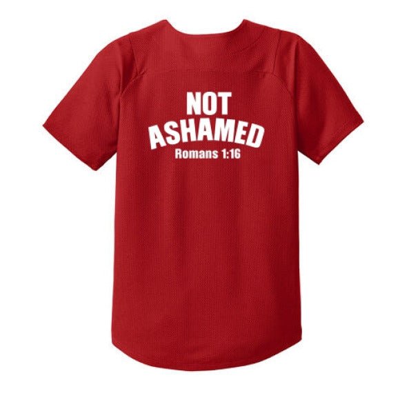 Not Ashamed Youth Christian Full Button Jersey - ClaimedbyGodDesigns