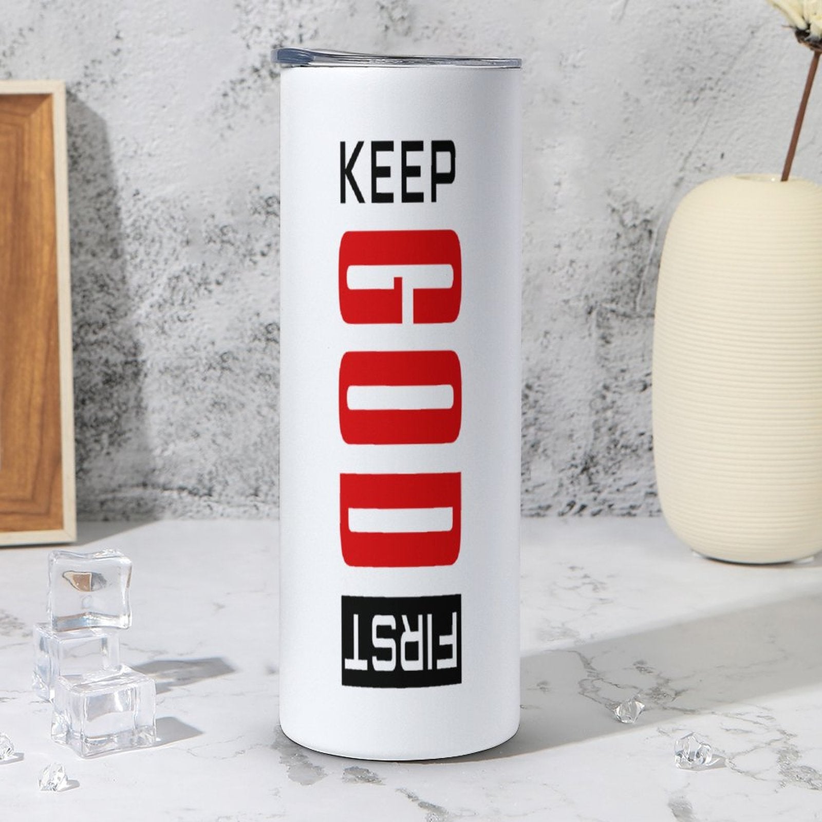 Keep Him First 20oz Large Capacity Christian Car Tumbler with Lid - ClaimedbyGodDesigns