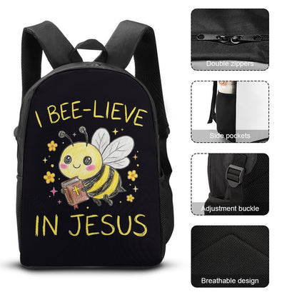 I Bee - lieve In Jesus 3 PCS Christian Backpack Set (Backpack, Lunch Bag and Pencil Case) - ClaimedbyGodDesigns