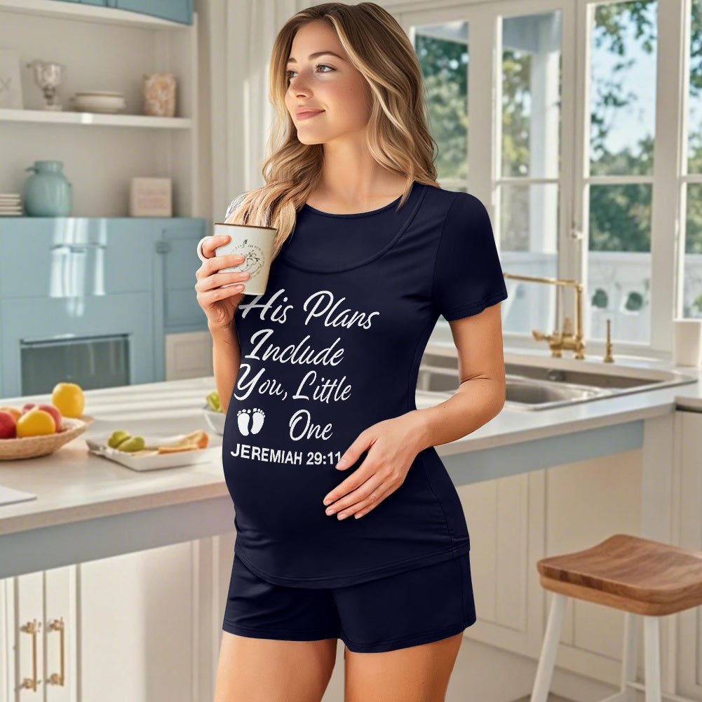 His Plans Include You Little One Christian Maternity Short Sleeve Pajama Set - ClaimedbyGodDesigns