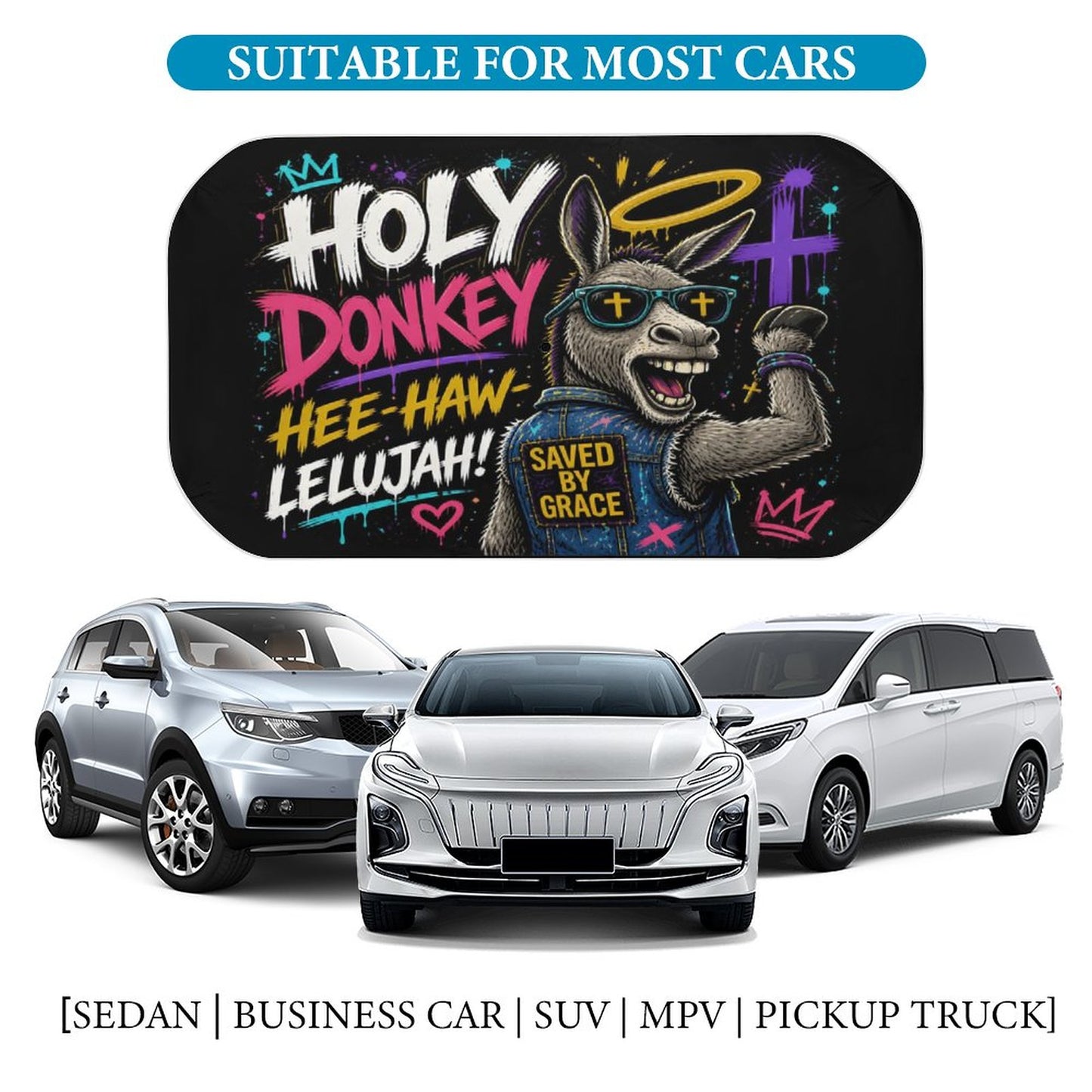 Holy Donkey — Hee‑Haw‑lelujah Christian Car Sunshade Umbrella - ClaimedbyGodDesigns