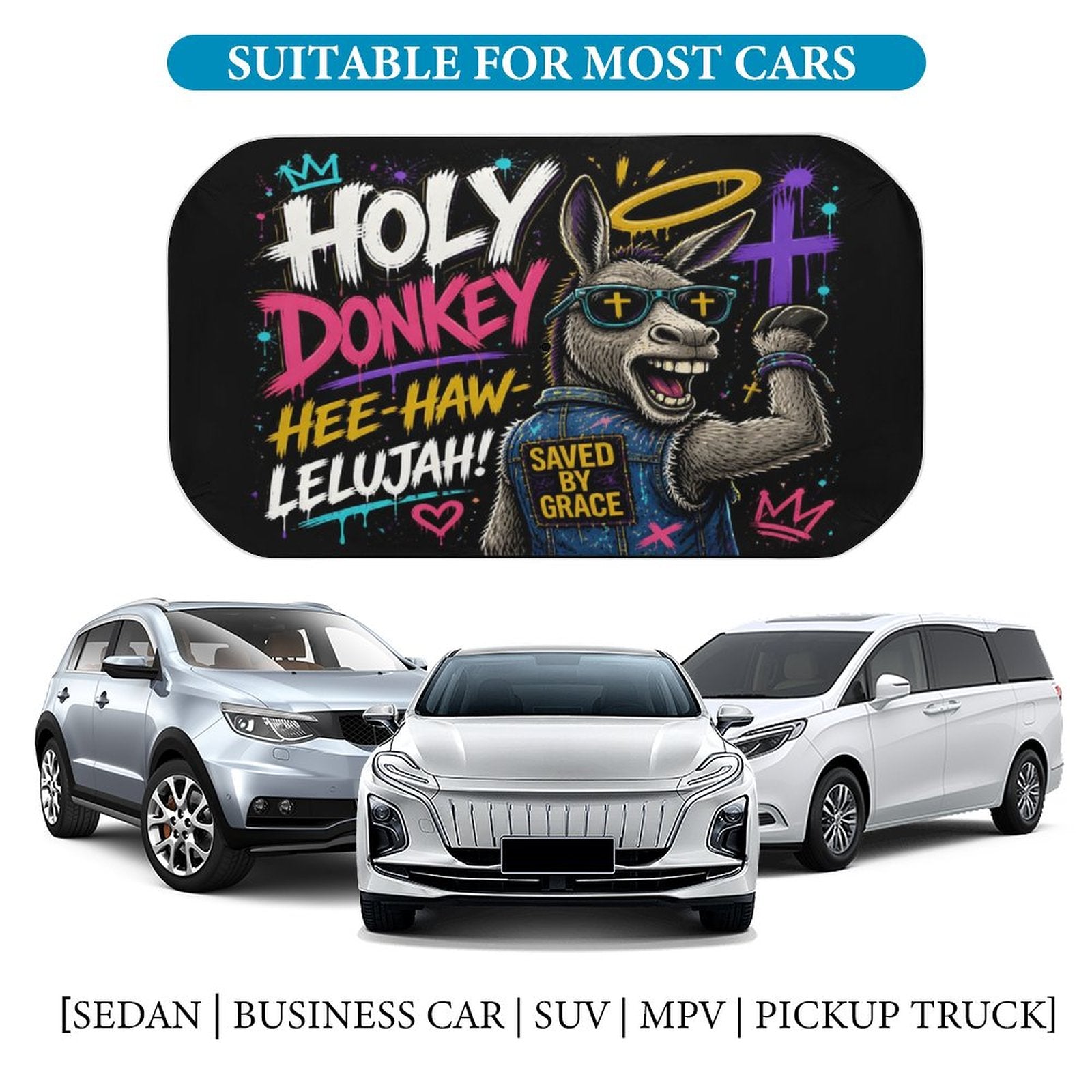 Holy Donkey — Hee‑Haw‑lelujah Christian Car Sunshade Umbrella - ClaimedbyGodDesigns