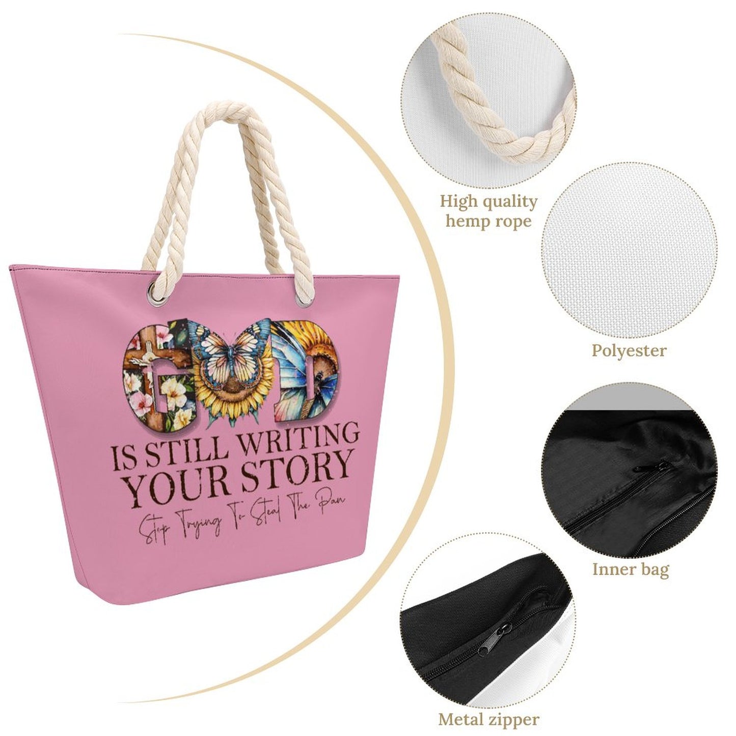 God Is Still Writing Your Story Christian Large Jute Tote Bag