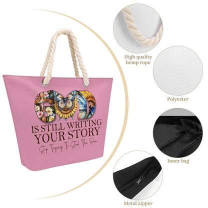 God Is Still Writing Your Story Christian Large Jute Tote Bag