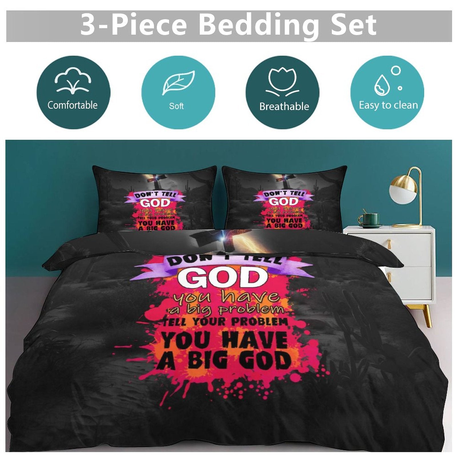 Tell Your Problem You Have A Big God 3-Piece Christian Comforter Bedding Set-86"×70"/ 218×177cm SALE-Personal Design