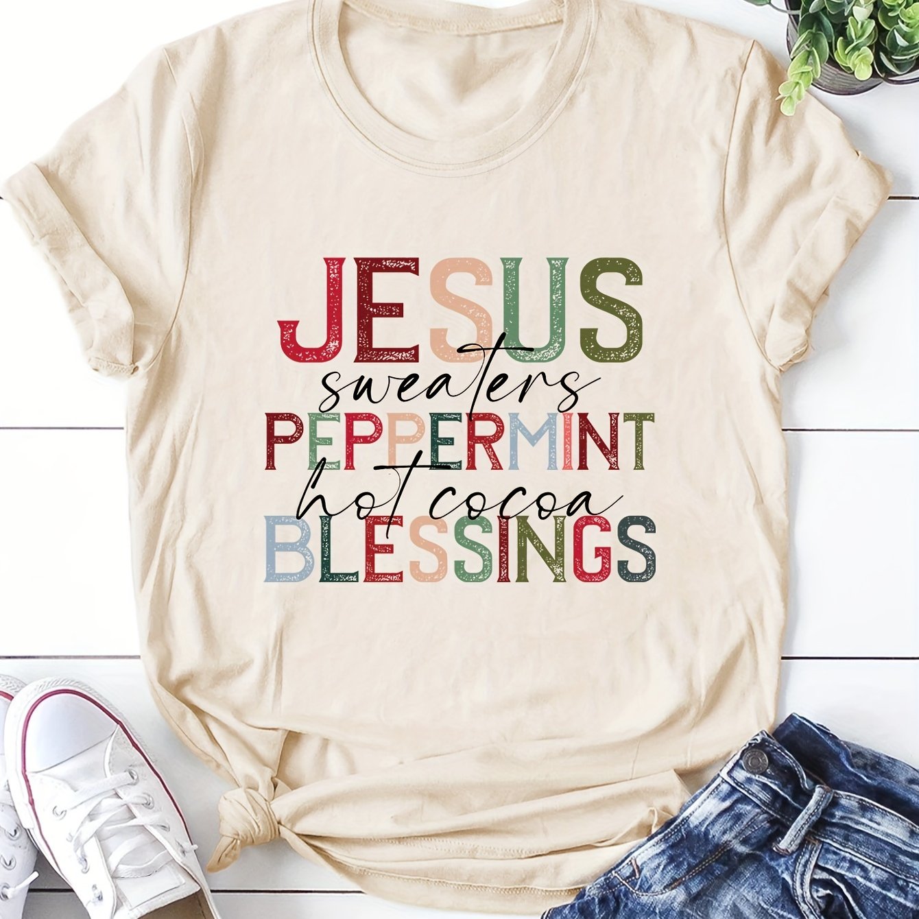 Jesus Sweaters Peppermint Hot Cocoa Blessings Women's Christian T-Shirt claimedbygoddesigns