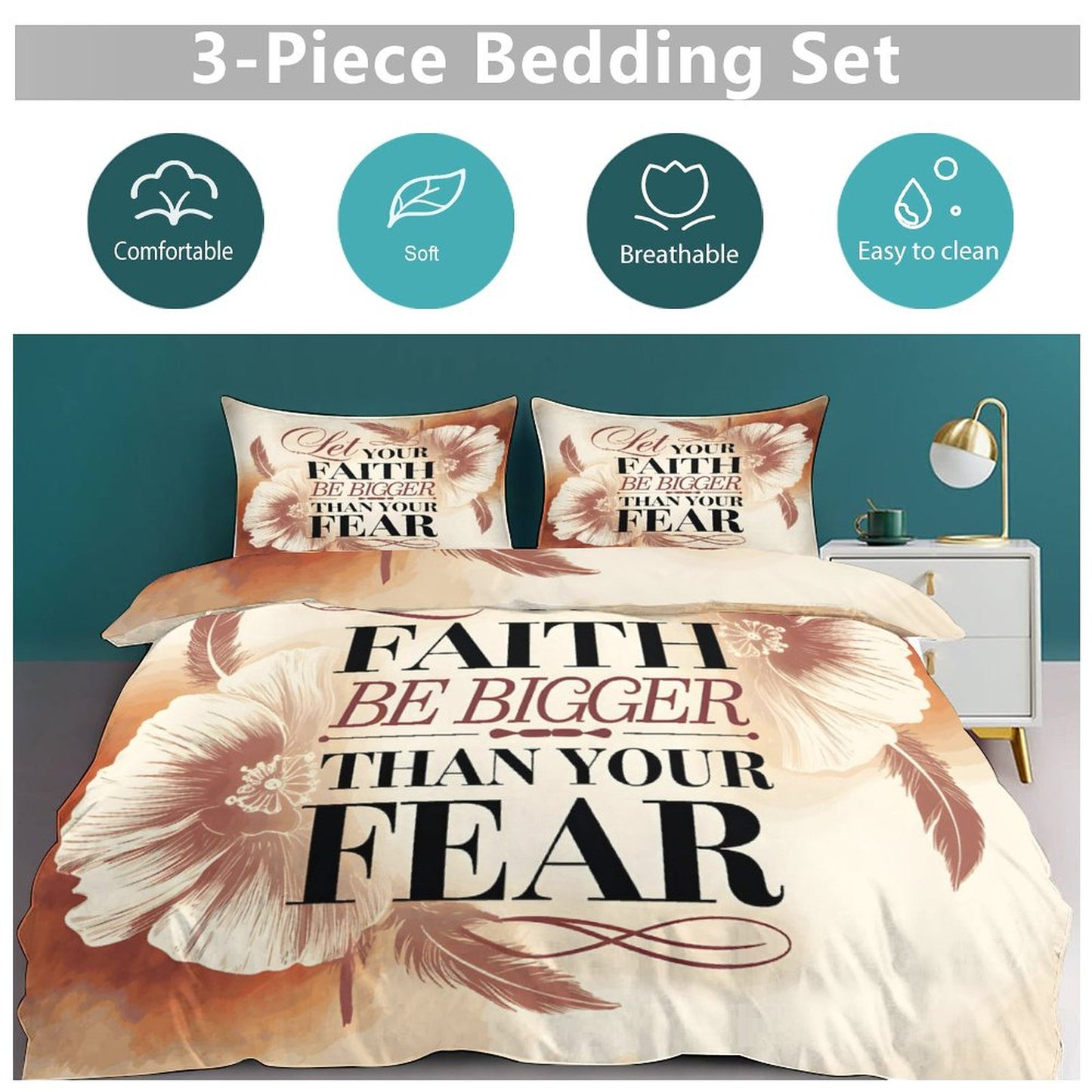 Let Your Faith Be Bigger Than Your Fear Christian 3-Piece Bedding Set