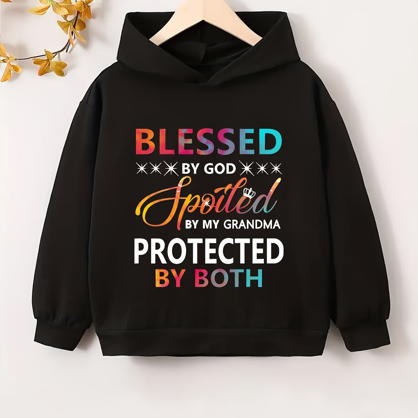 Blessed By God, Spoiled By Grandma Youth Christian Pullover Hooded Sweatshirt claimedbygoddesigns