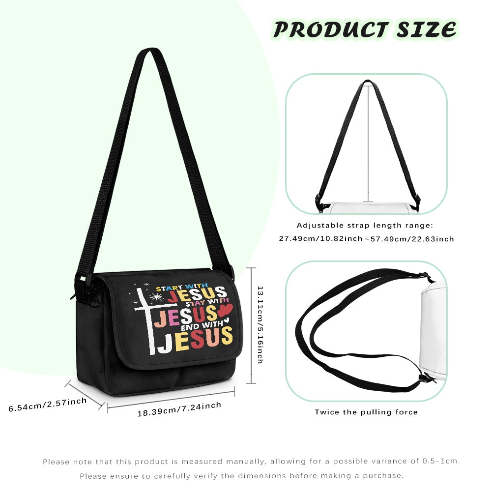Start, Stay, End With Jesus Christian Kids Flap Crossbody Bag