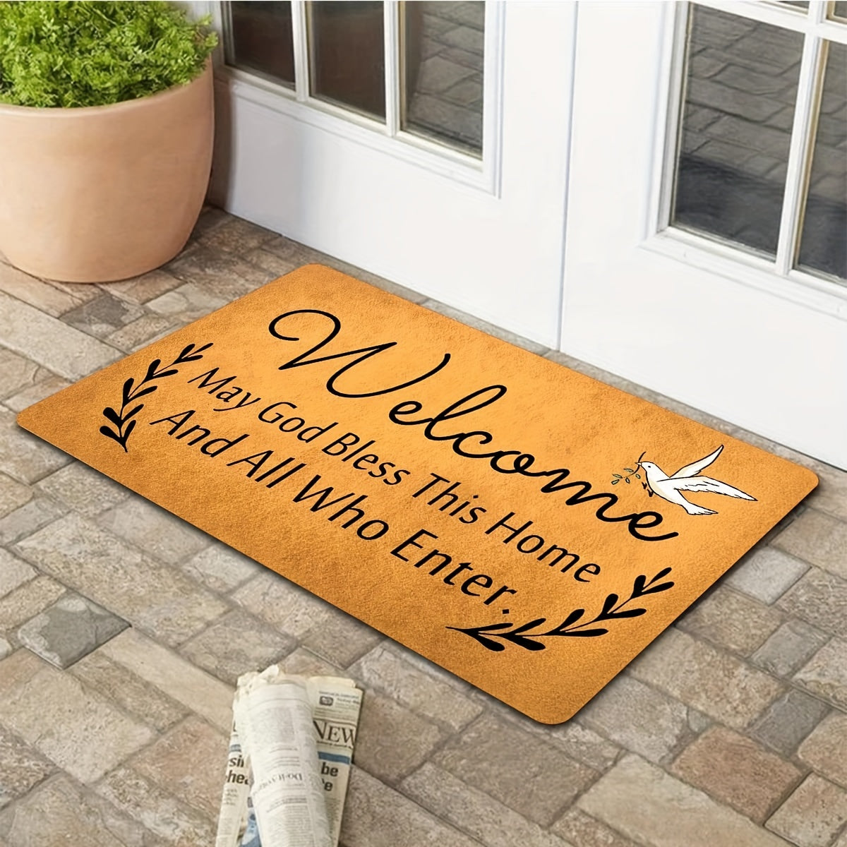 May God Bless This Home & All Who Enter Dirt Resistant Christian Welcome Doormat claimedbygoddesigns