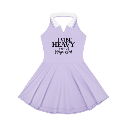I Vibe Heavy With God Women's Christian Collared Halter A-Line Tennis Dress