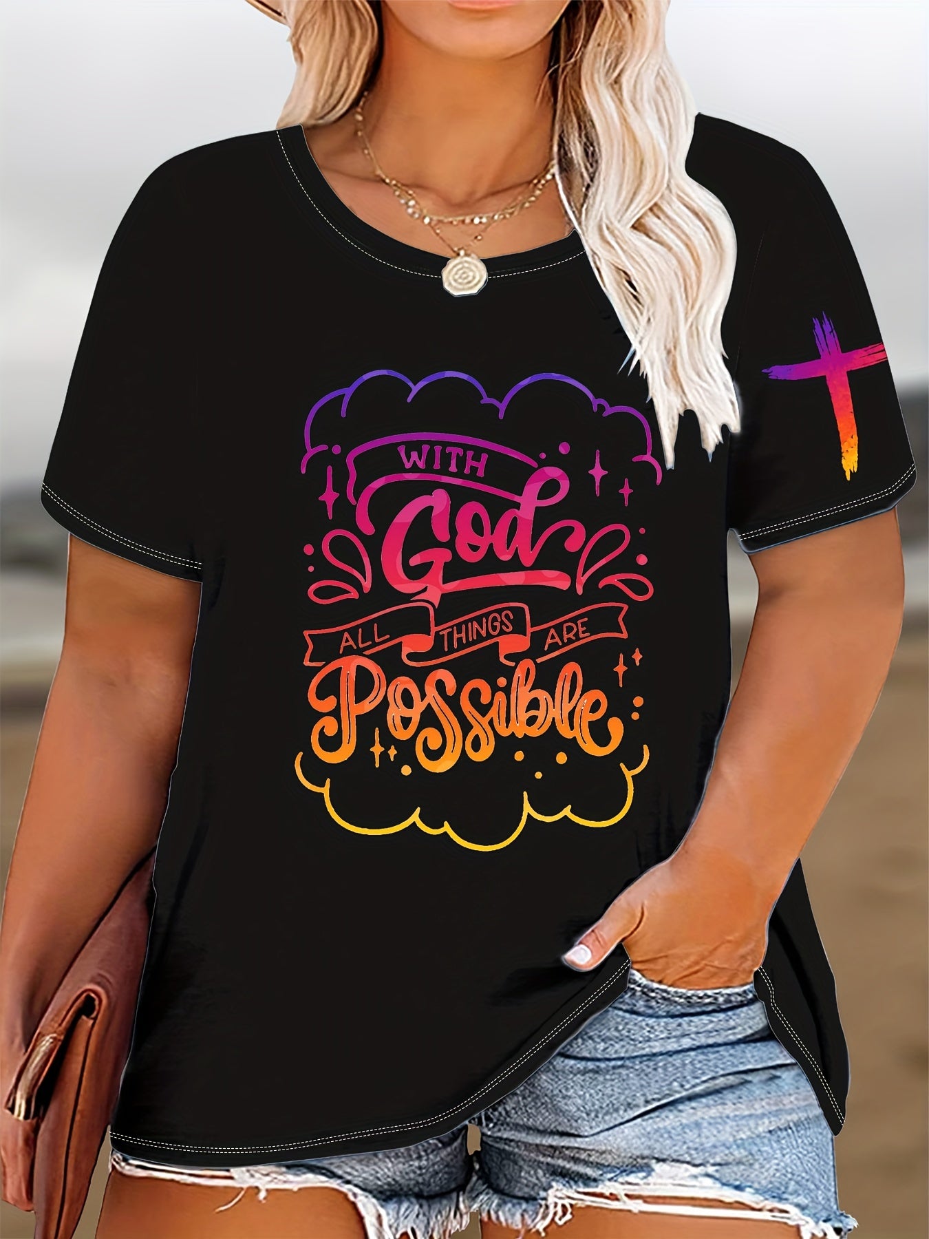 With God All Things Are Possible Plus Size Women's Christian T-shirt claimedbygoddesigns
