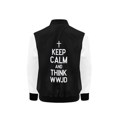 Keep Calm And Think WWJD Kids' Christian Bomber Jacket with Pockets