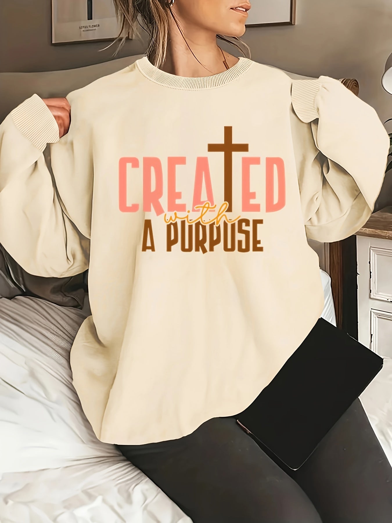 Created With A Purpose Plus Size Women's Christian Pullover Sweatshirt claimedbygoddesigns