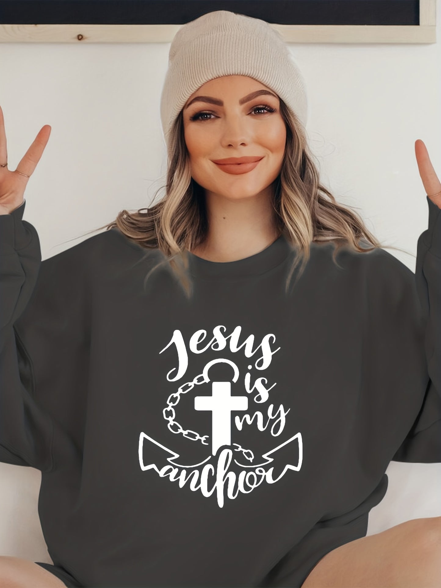 Jesus Is My Anchor Women's Christian Pullover Sweatshirt claimedbygoddesigns