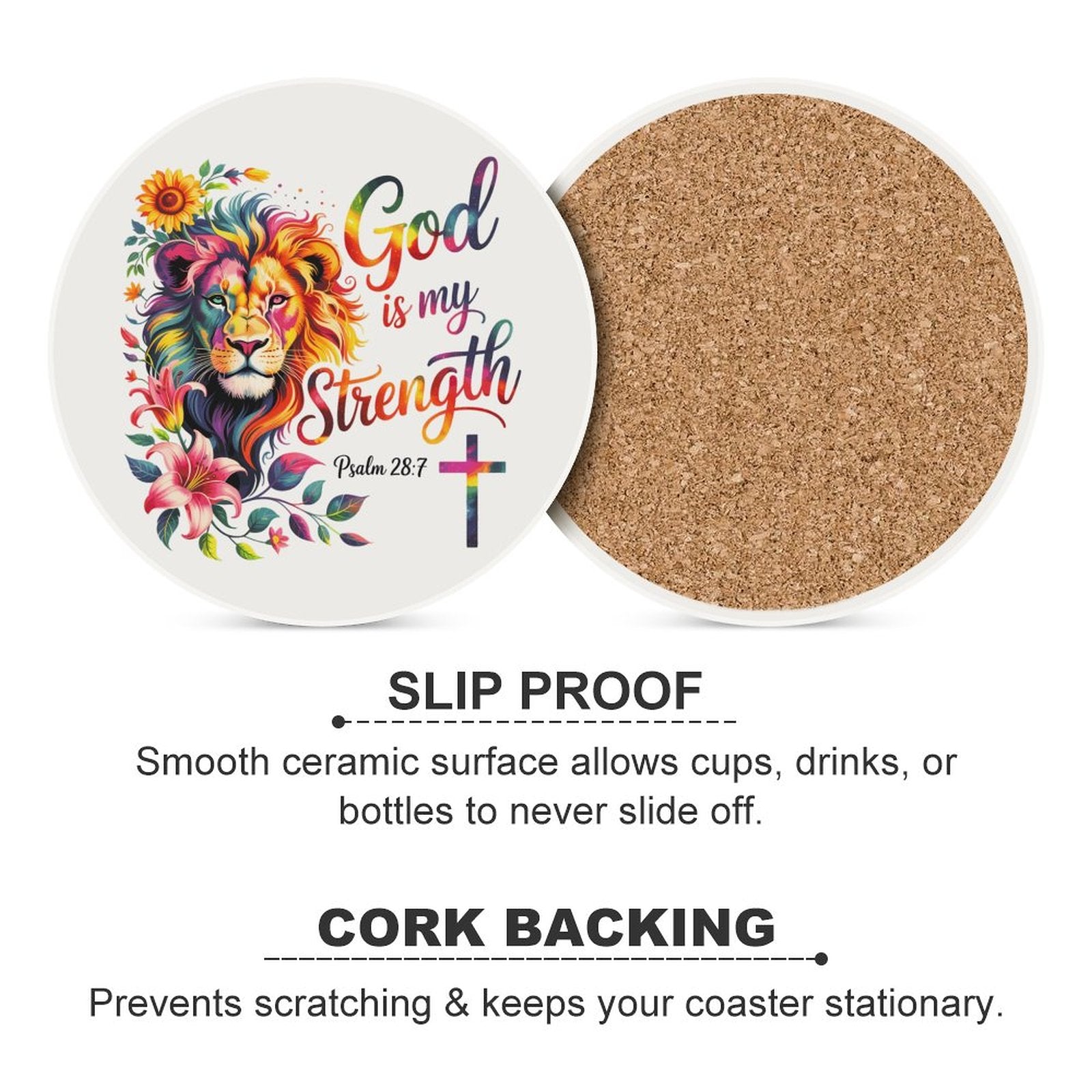 He Is My Strength Christian Round Ceramic Coaster - ClaimedbyGodDesigns