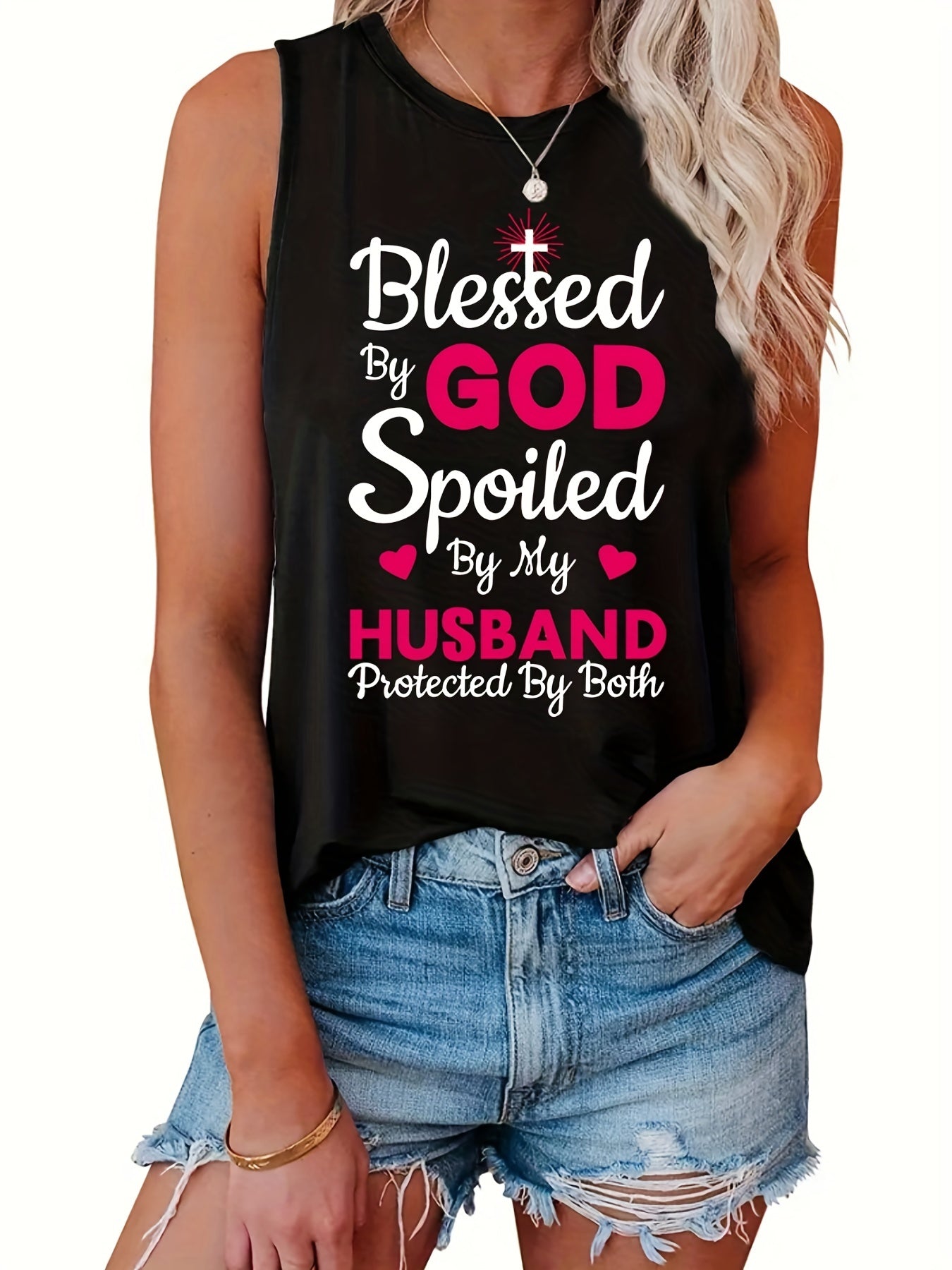 Blessed By God Spoiled By My Husband Protected By Both Women's Christian Tank Top claimedbygoddesigns