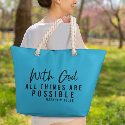 With God All Things Are Possible Christian Large Jute Tote Bag