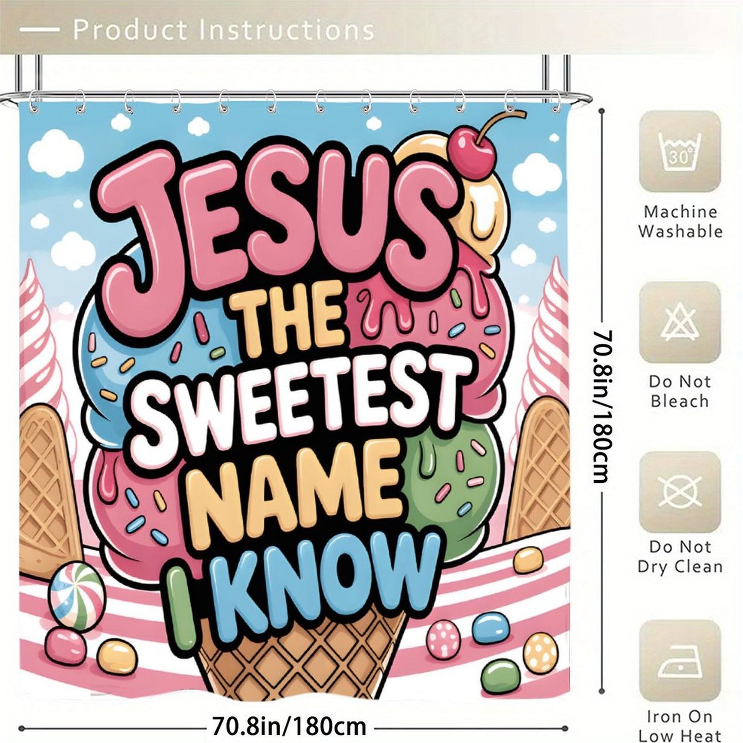 Jesus The Sweetest Name I Know Christian Waterproof Shower Curtain