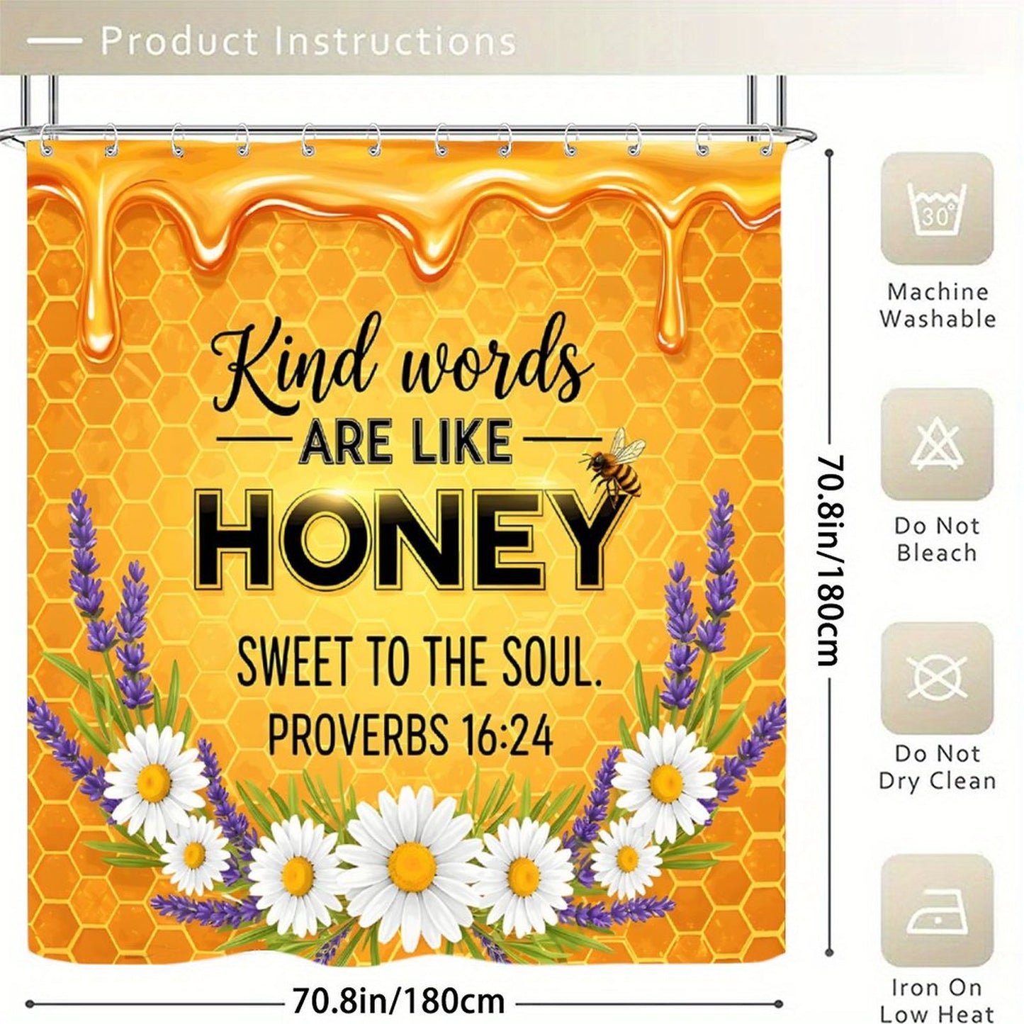 Kind Words Are Like Honey Christian Waterproof Shower Curtain