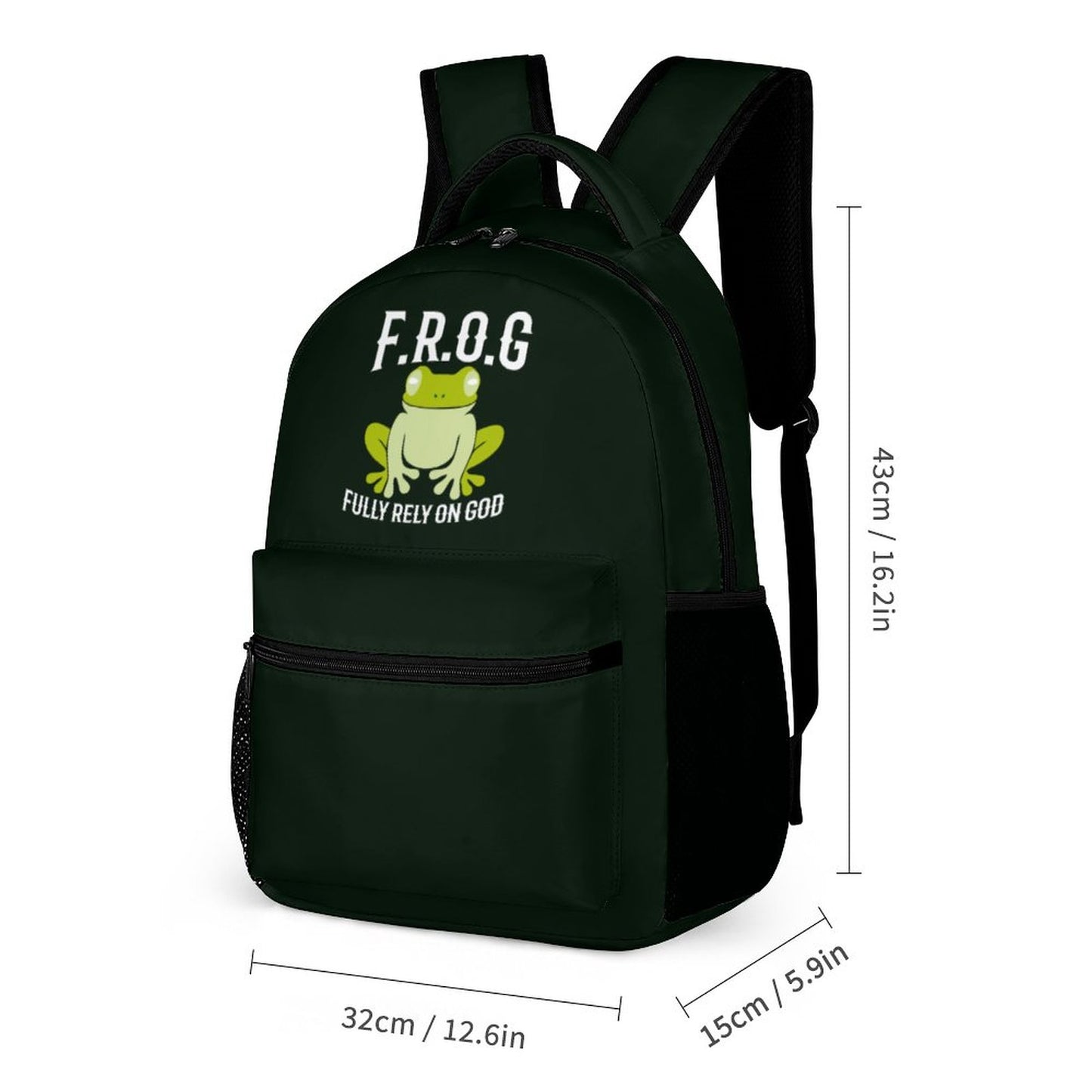 Fully Rely On Him FROG Christian Backpack Set of 3 Bags (Shoulder Bag Lunch Bag & Pencil Pouch) - ClaimedbyGodDesigns