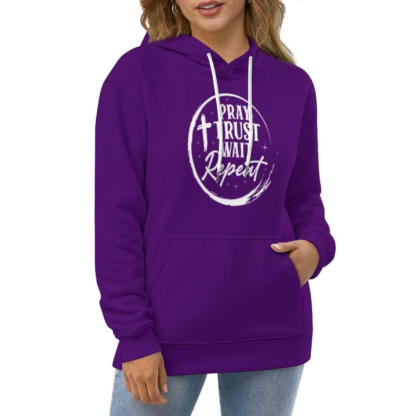 Pray Wait Trust Repeat Women's Christian Pullover Hooded Sweatshirt