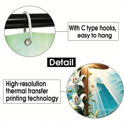 Flowered Cross Christian Waterproof Shower Curtain