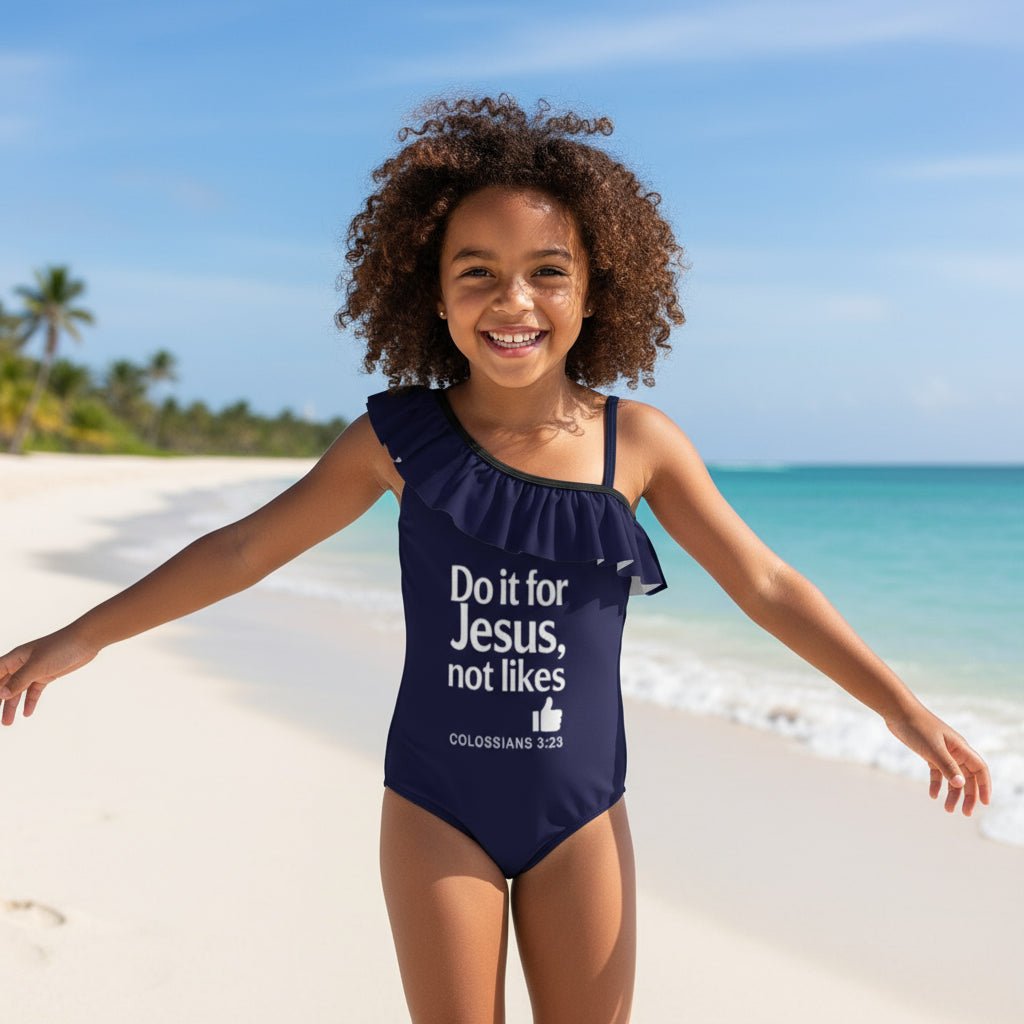 Do It For Him Christian Ruffled One - Piece Swimsuit for Girls - ClaimedbyGodDesigns