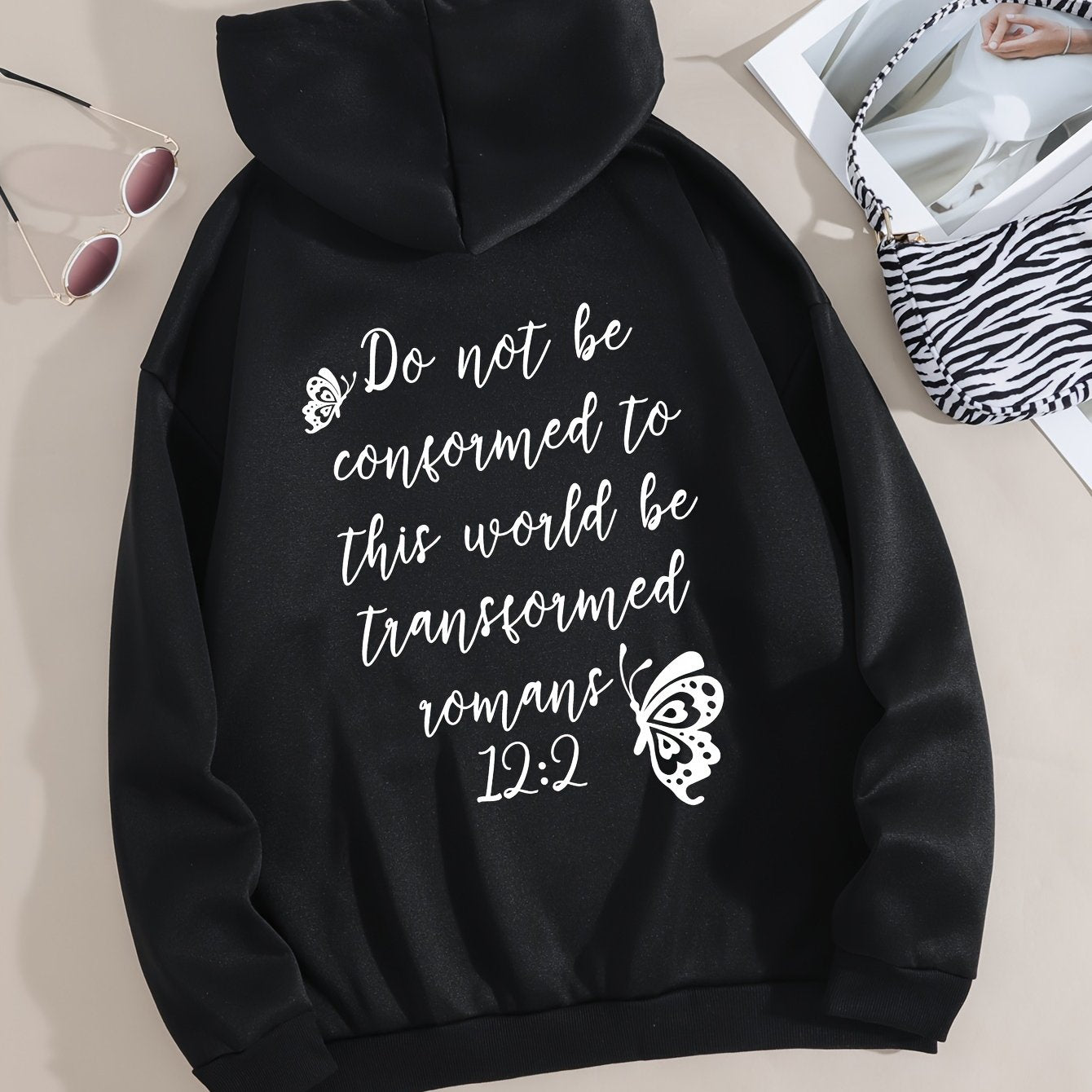 ROMANS 12:2 Do Not Be Conformed To This World Be Transformed Plus Size Women's Christian Pullover Hooded Sweatshirt claimedbygoddesigns
