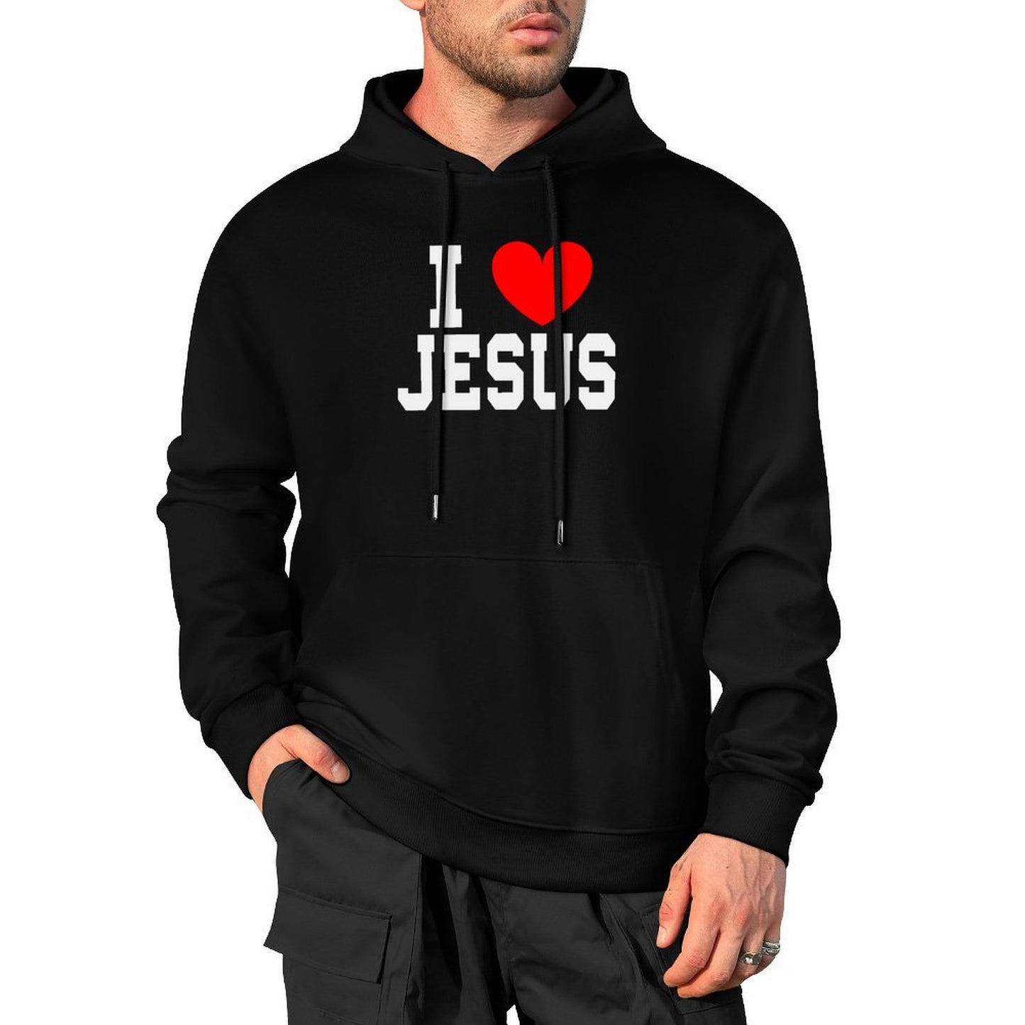 I Love Jesus Men's Christian Hooded Pullover Sweatshirt