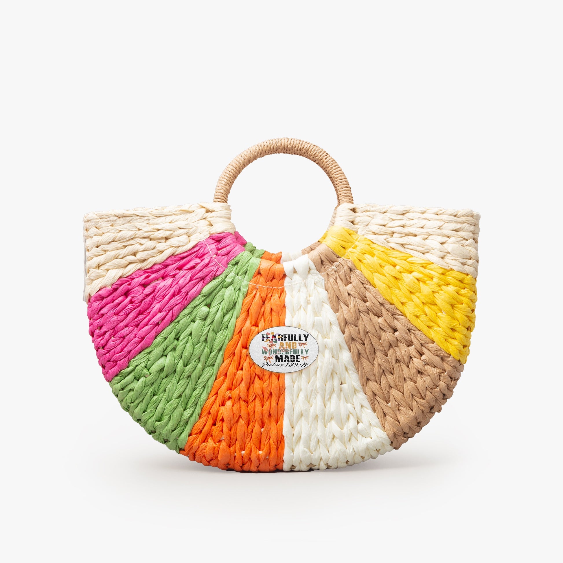 Fearfully And Wonderfully Made Christian Straw Rainbow Handbag - ClaimedbyGodDesigns