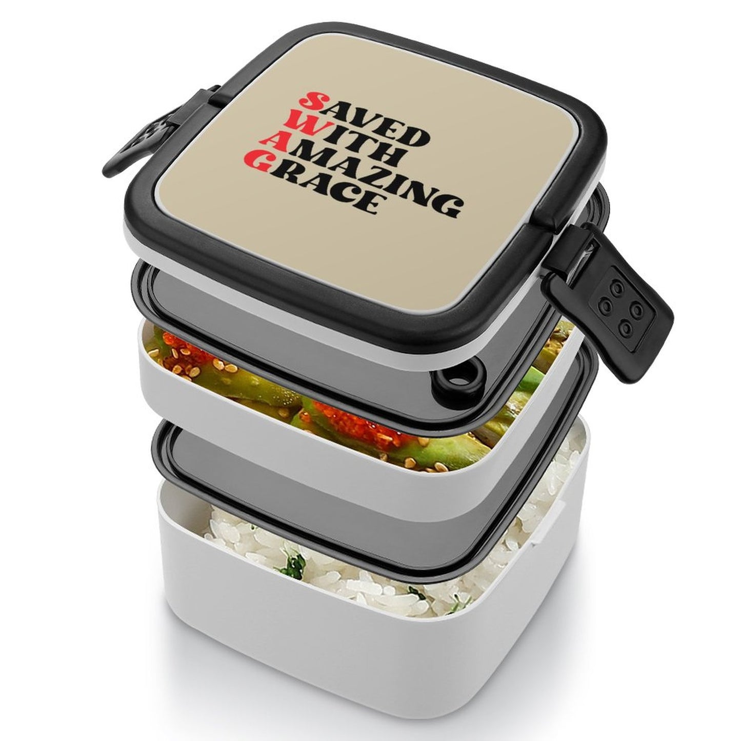 SWAG Saved With Amazing Grace 2-Tier Stackable Bento Lunch Box unique Christian Gift For the everyday Christian SALE-Personal Design