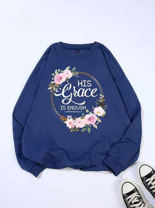 His Grace Is Enough Plus Size Women's Christian Pullover Sweatshirt claimedbygoddesigns