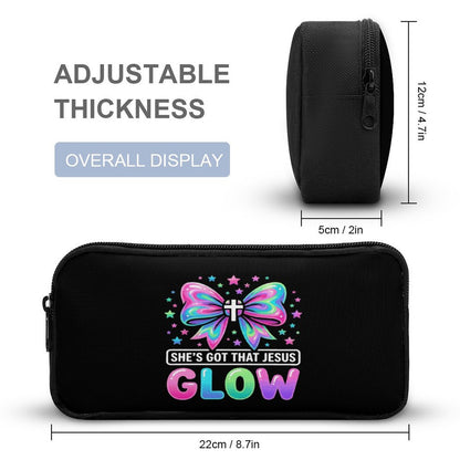 She's Got That Jesus Glow Christian 3 Pcs School Backpack Set for Kids (Backpack, Kid's Insulated Lunch Bag & Pencil Case Organizer)