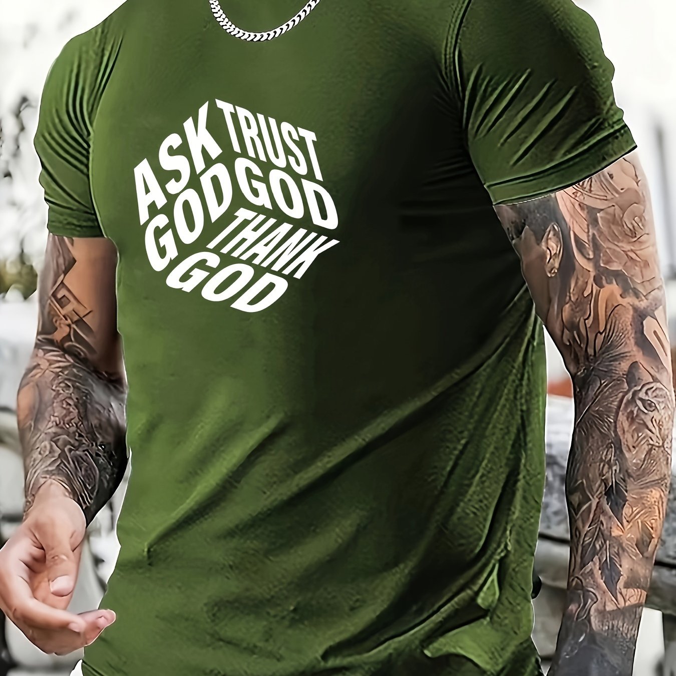 Ask Trust Thank God Men's Christian T-shirt claimedbygoddesigns