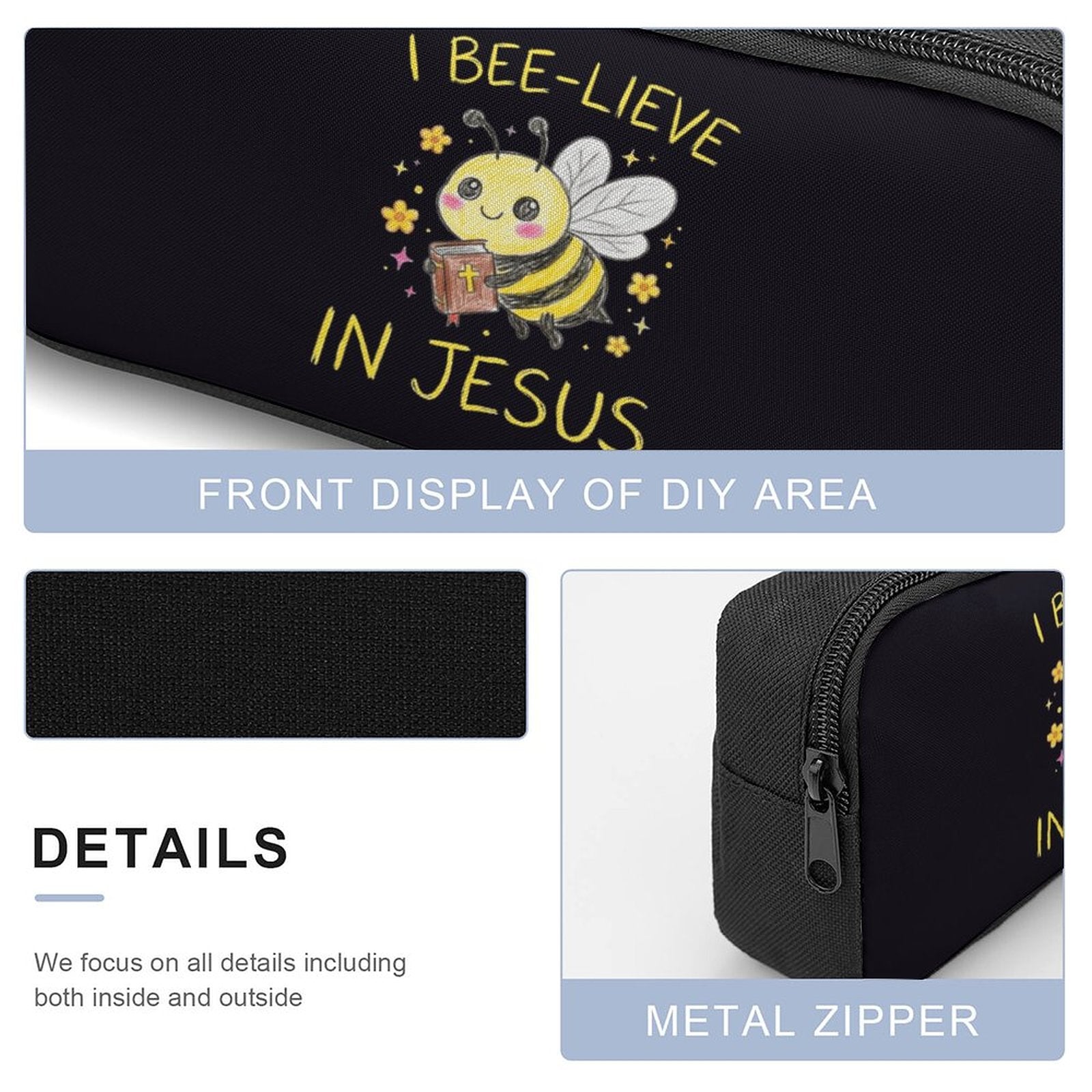 I Bee - lieve In Jesus 3 PCS Christian Backpack Set (Backpack, Lunch Bag and Pencil Case) - ClaimedbyGodDesigns
