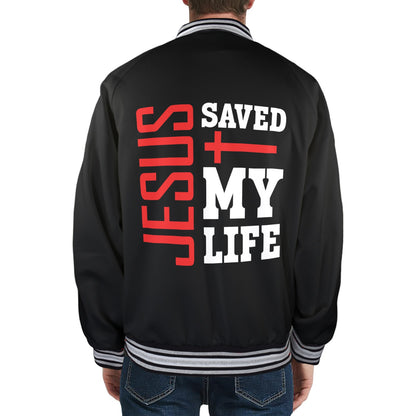 He Saved My Life Men's Christian Striped Trim Bomber Jacket