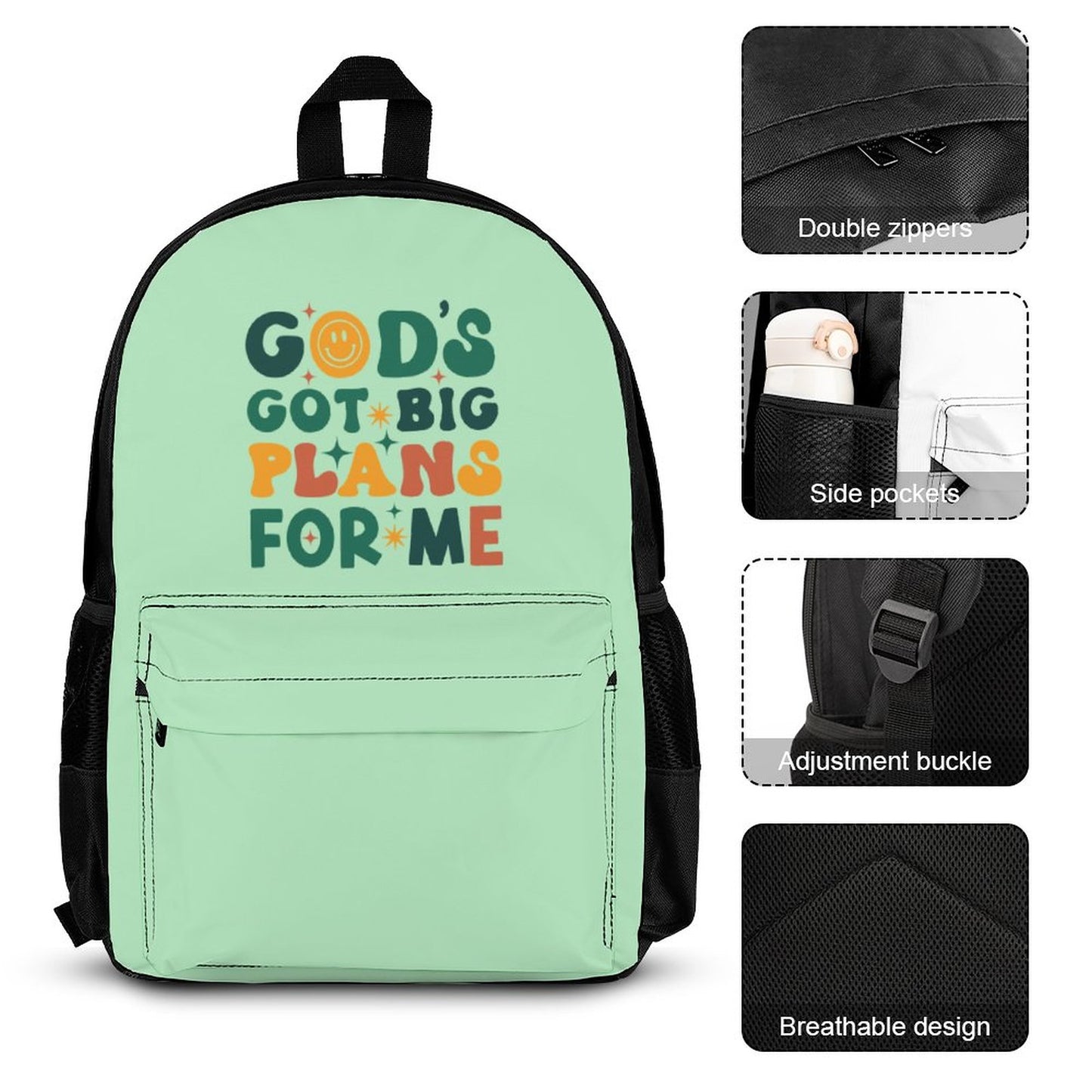 He's Got Big Plans For Me Christian Backpack Set of 3 Bags (Shoulder Bag Lunch Bag & Pencil Pouch)