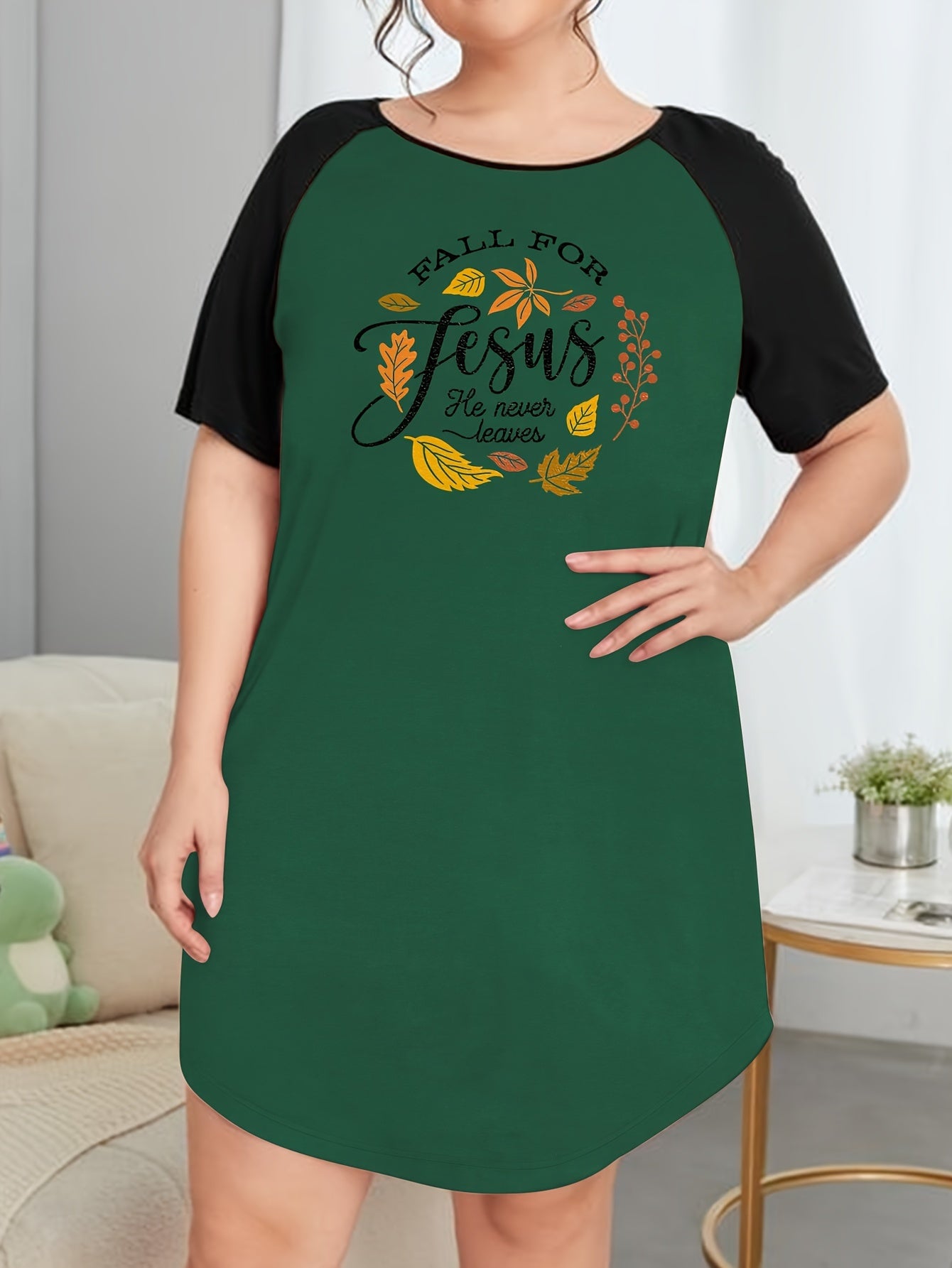 Fall For Jesus He Never Leaves Plus Size Women's Christian Pajamas claimedbygoddesigns