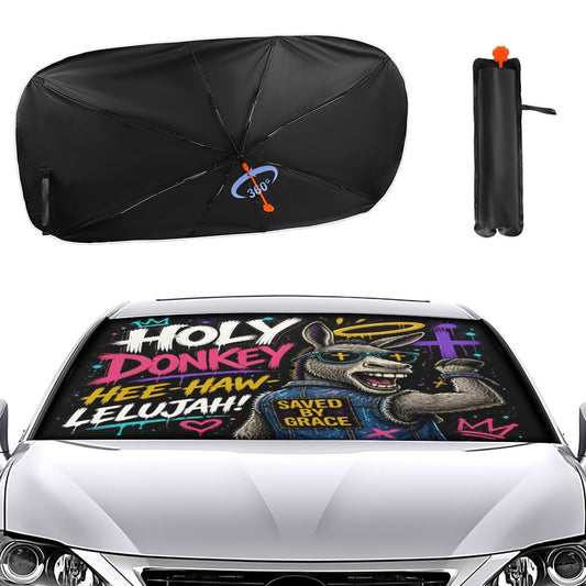 Holy Donkey — Hee‑Haw‑lelujah Christian Car Sunshade Umbrella - ClaimedbyGodDesigns