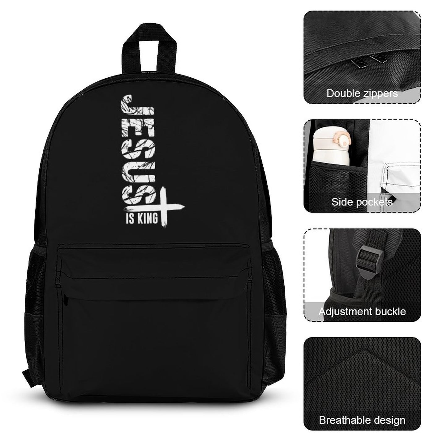 Jesus Is King Christian Backpack Set of 3 Bags (Shoulder Bag Lunch Bag & Pencil Pouch)