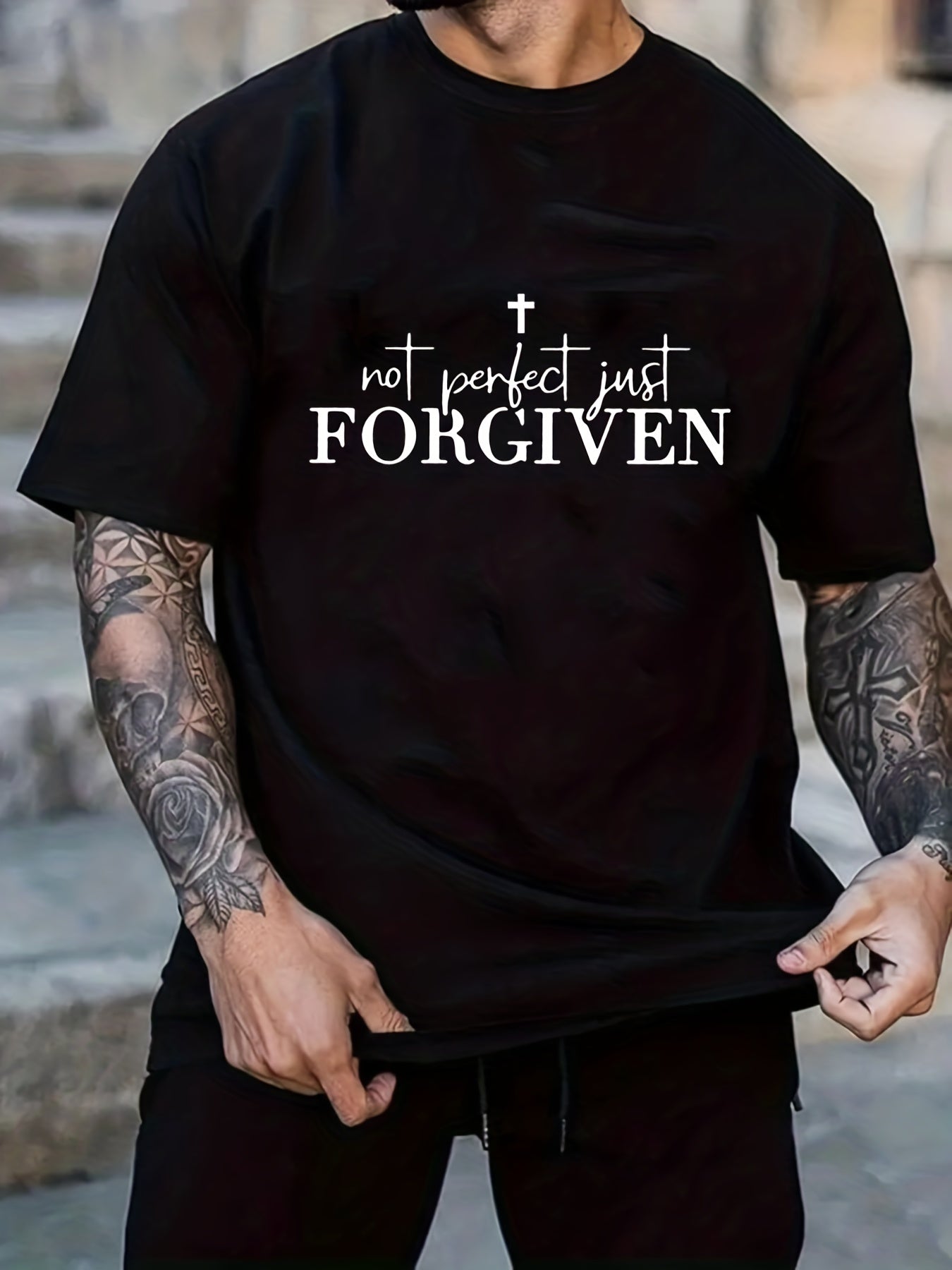 Not Perfect Just Forgiven Men's Christian T-shirt claimedbygoddesigns