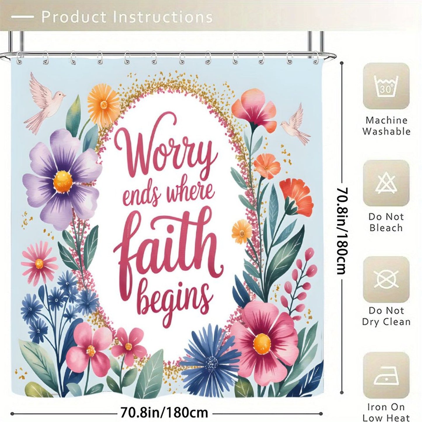 Worry Ends Where Faith Begins Christian Waterproof Shower Curtain