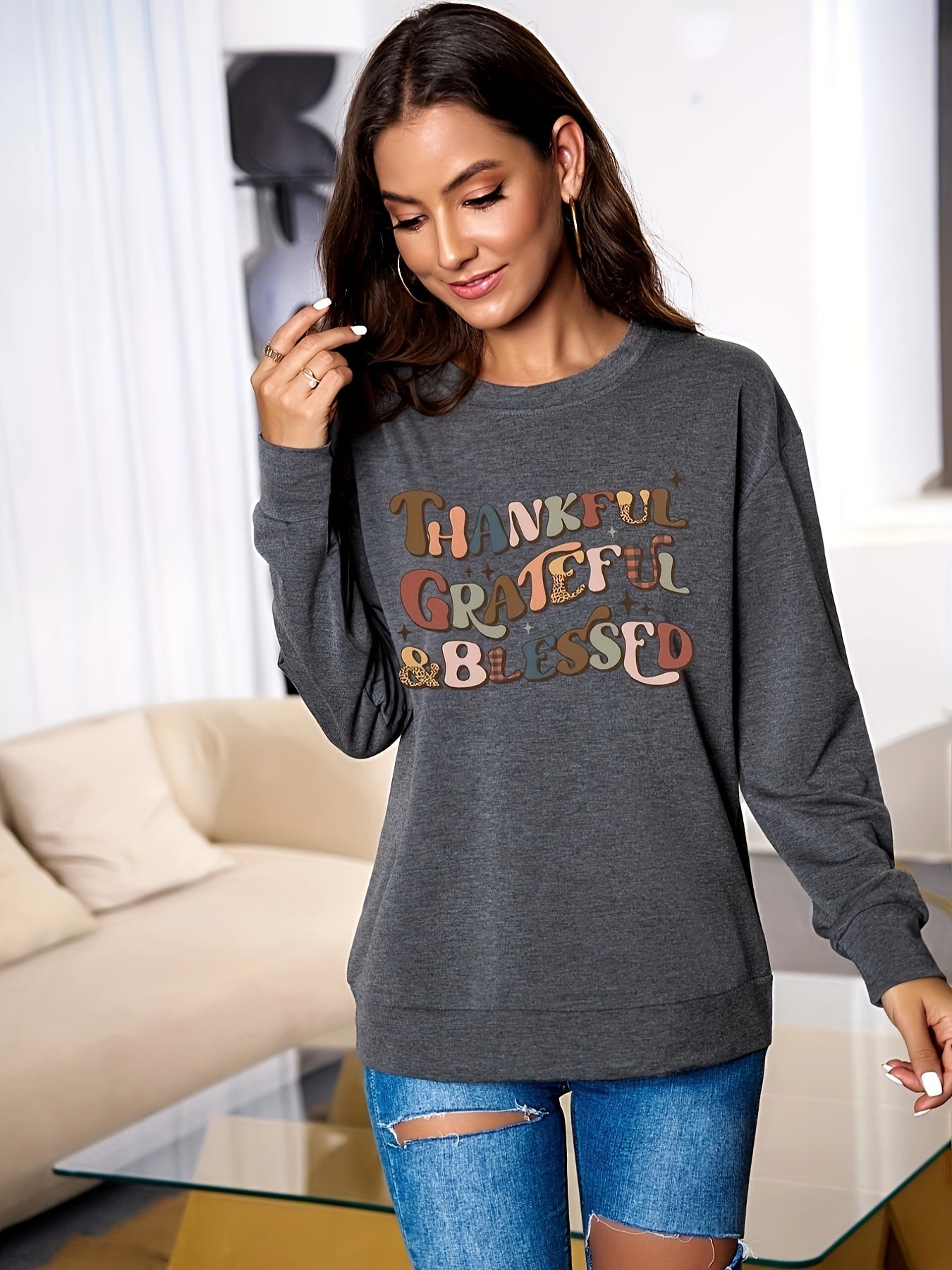 Thankful Grateful Blessed (thanksgiving themed) Women's Christian Pullover Sweatshirt claimedbygoddesigns