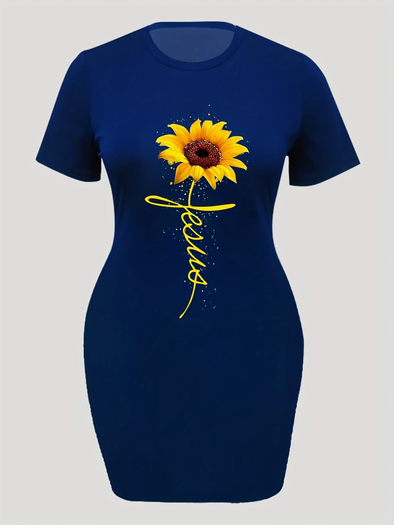 Jesus (sunflower) Plus Size Women's Christian Casual Dress claimedbygoddesigns