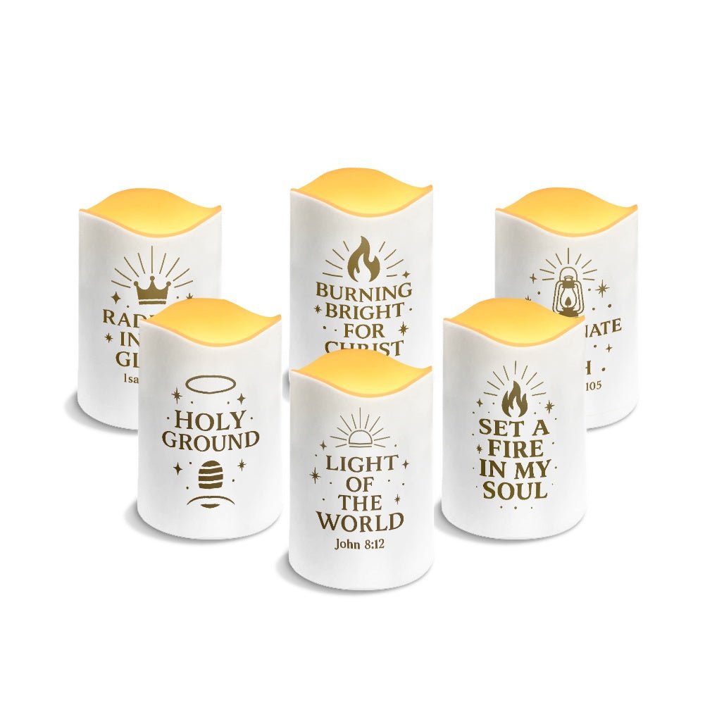 Light And Worship Christian Solar Wave Candles Set of 6 - ClaimedbyGodDesigns